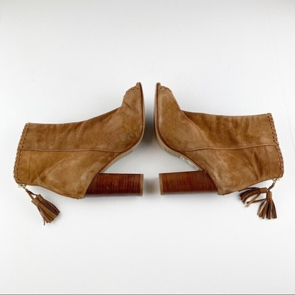 River Island Yalena Brown Suede Peep Toe Block Heel Booties Size 8 - Picture 7 of 13